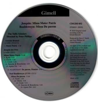 CD Josquin Des Prés: Missa Mater Patris · Missa Da Pacem