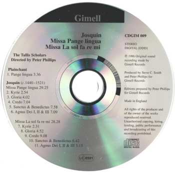 CD Josquin Des Prés: Missa Pange Lingua ∙ Missa La Sol Fa Re Mi