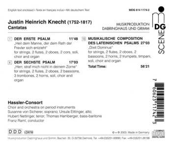 CD Justin Heinrich Knecht: Cantatas Psalms 1, 6 & 10