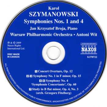 CD Karol Szymanowski: Symphonies Nos. 1 And 4