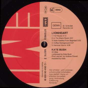 LP Kate Bush: Lionheart
