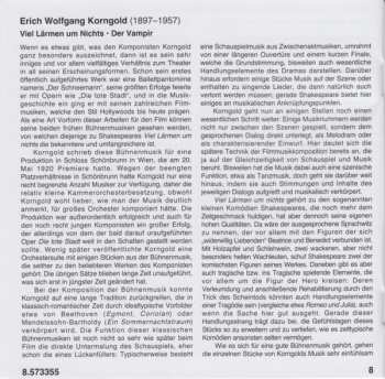 CD Erich Wolfgang Korngold: Complete Incidental Music: Much Ado About Nothing; Der Vampir