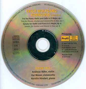 CD Erich Wolfgang Korngold: Piano Trio & Sonata For Violin And Piano