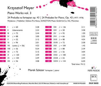 CD Krzysztof Meyer: Piano Works Vol. 3: 24 Preludes