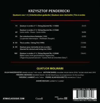 CD Krzysztof Penderecki: Quatuors Nos 1-3 - Unterbrochen Gedanke - Quatuor Avec Clarinette - Trio À Cordes