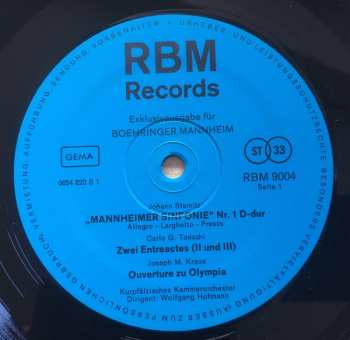 LP Kurpfälzisches Kammerorchester Mannheim: Mannheimer Sinfonie