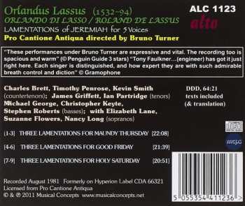 CD Roland de Lassus: Lamentations Of Jeremiah
