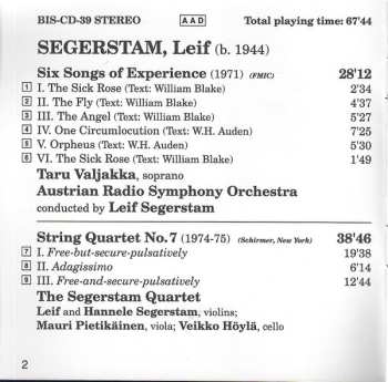 CD Leif Segerstam: String Quartet No. 7 / Six Songs Of Experience