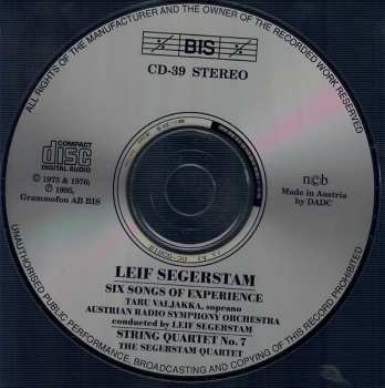 CD Leif Segerstam: String Quartet No. 7 / Six Songs Of Experience