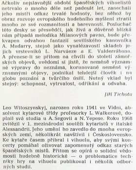 LP Leo Witoszynskyi: Skladby Pro Vihuelu (Španělsko 16. Století)