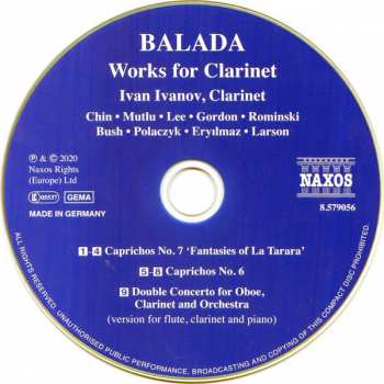 CD Leonardo Balada: Works For Clarinet