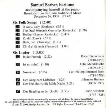 CD Samuel Barber: Historic Performances 1938 & 1953