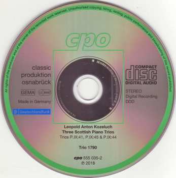 CD Leopold Koželuh: Three Scottish Piano Trios