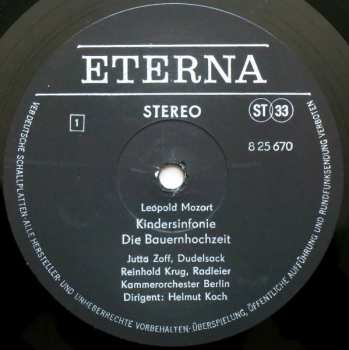 LP Leopold Mozart: Kindersinfonie / Die Bauernhochzeit / Die Musikalische Schlittenfahrt