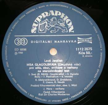 LP The Czech Philharmonic Orchestra: Mša Glagolskaja (Glagolitic Mass)