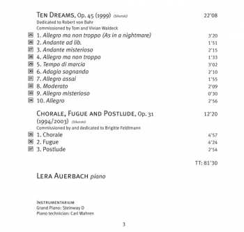 CD Lera Auerbach: Preludes And Dreams