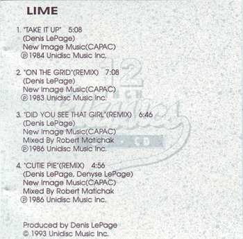 CD Lime: Take It Up / On The Grid (Remix) / Did You See That Girl (Remix) / Cutie Pie (Remix)