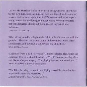 CD Lou Harrison: Double Concerto & Trio