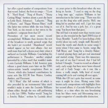 CD Lucinda Williams: Live On Texas Music, Austin, TX, 4th October 1981