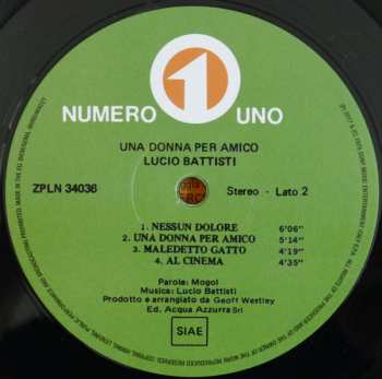 LP Lucio Battisti: Una Donna Per Amico