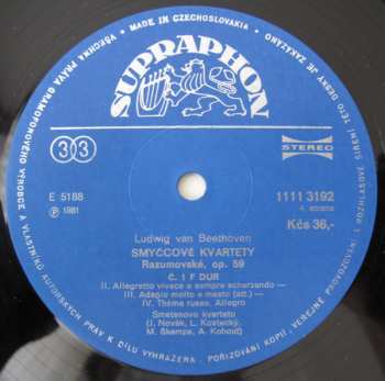 2LP Ludwig van Beethoven: Smyčcové Kvartety Op.59 Razumovské