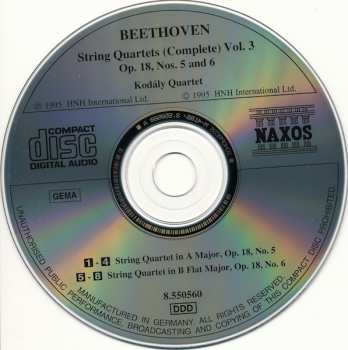 CD Ludwig van Beethoven: String Quartets (Complete) Vol. 3: Op. 18, Nos. 5 And 6