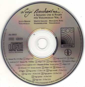 CD Luigi Boccherini: 4 Sonaten Und 6 Fugen Für Violoncello Vol.3