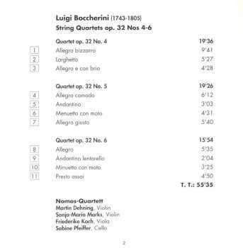 CD Luigi Boccherini: String Quartets Op. 32 Nos 4-6