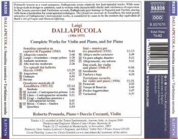 CD Luigi Dallapiccola: Complete Works For Violin And Piano, And For Piano