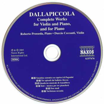 CD Luigi Dallapiccola: Complete Works For Violin And Piano, And For Piano
