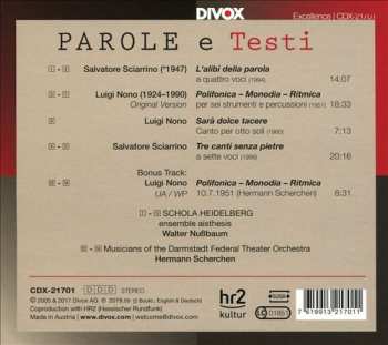 CD Salvatore Sciarrino: Parole E Testi  DIGI