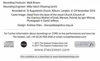CD The Sixteen: Deus, In Nomine Tuo; Benedictio Et Claritas; Missa O Gloriosa Domina