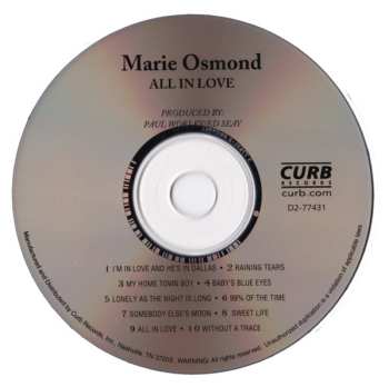 CD Marie Osmond: All In Love