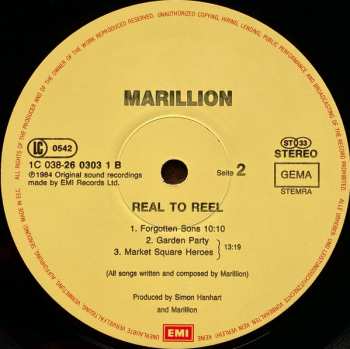 LP Marillion: Real To Reel