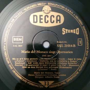 LP Mario del Monaco: Mario Del Monaco Singt Opernarien