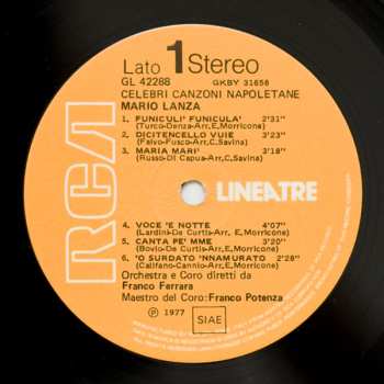 LP Mario Lanza: Celebri Canzoni Napoletane