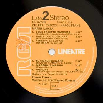 LP Mario Lanza: Celebri Canzoni Napoletane