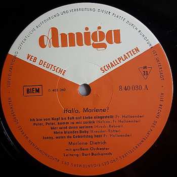 LP Marlene Dietrich: Hallo Marlene