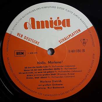 LP Marlene Dietrich: Hallo Marlene