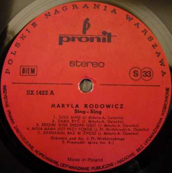LP Maryla Rodowicz: Sing-Sing