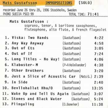 CD Mats Gustafsson: Impropositions. Solo Saxophone