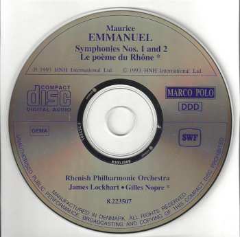 CD Maurice Emmanuel: Symphonies Nos. 1 And 2 • Le Poème Du Rhône