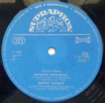 LP Maurice Ravel: Rapsodie Espagnole / Valses Nobles Et Sentimentales / Pavane Pour Une Infante Defunte / Menuet Antique
