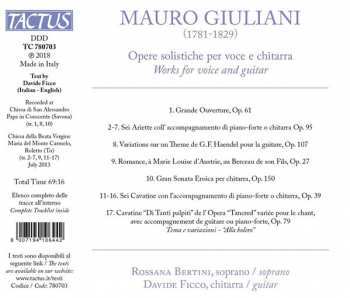 CD Mauro Giuliani: Opere Solistiche Per Voce E Chitarra