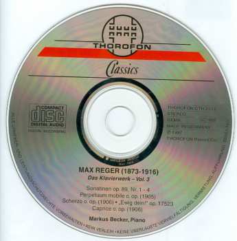 CD Max Reger: Das Klavierwerk Vol. 3: Vier Sonatinen Op. 89 / Vier Klavierstück