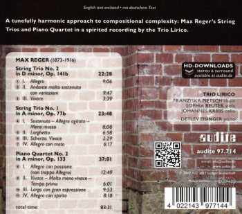 CD Max Reger: String Trios; Piano Quartet