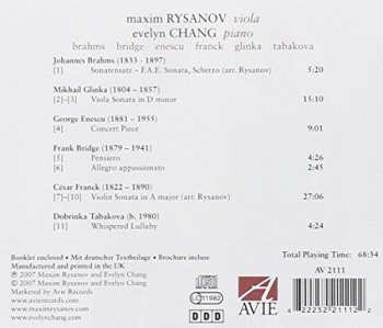 CD Maxim Rysanov: Brahms, Glinka, Enescu, Bridge, Franck, Tabakova