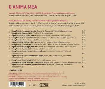 CD Melanie Hirsch: O Anima Mea - Motetten Und Instrumentalmusik Von Georg Arnold Und Ingenuin Molitor
