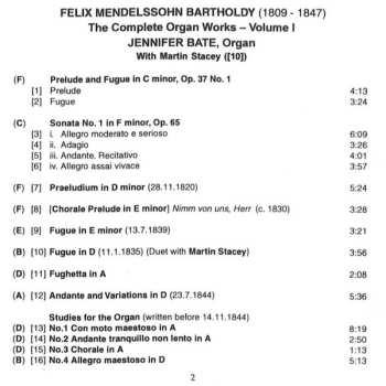 CD Felix Mendelssohn-Bartholdy: Complete Organ Works Volume One