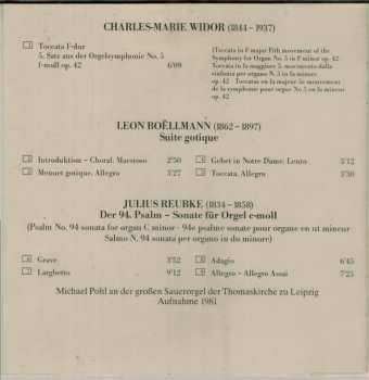 CD Michael Pohl: Die Sauerorgel Der Thomaskirche Leipzig - Michael Pohl Spielt Werke Von Widor, Boellmann Und Reubke